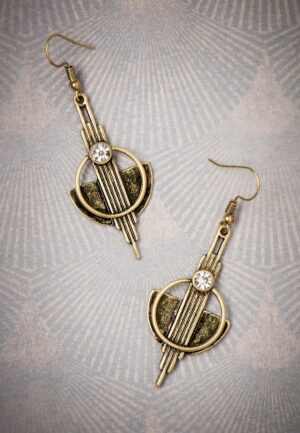 Art Deco koperen oorbellen in goud