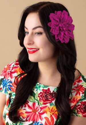 Bloemen haarclip & broche in fuchsia roze