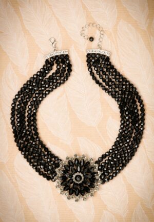 Audrey Jet Flower ketting in zwart en zilver