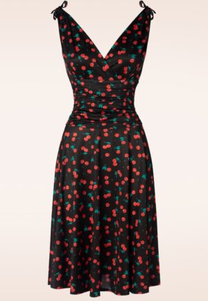 Topvintage exclusive ~ Grecian Cherry jurk in zwart