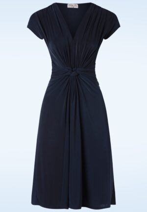 Topvintage exclusive ~ Suki knotted swing jurk in marineblauw
