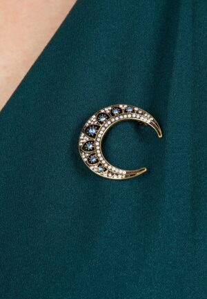 Crescent Moon broche in goud en blauw