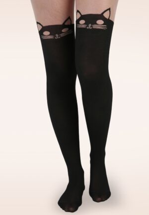 Kitty Cat Over The Knee panty in zwart