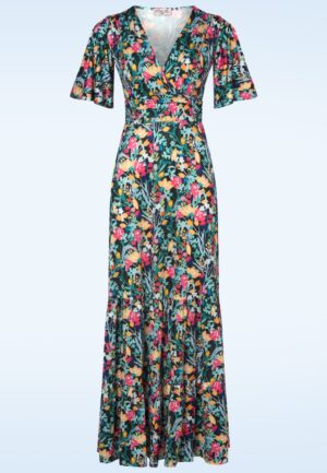 Topvintage exclusive ~ Fiona Floral maxi jurk in zwart en multi