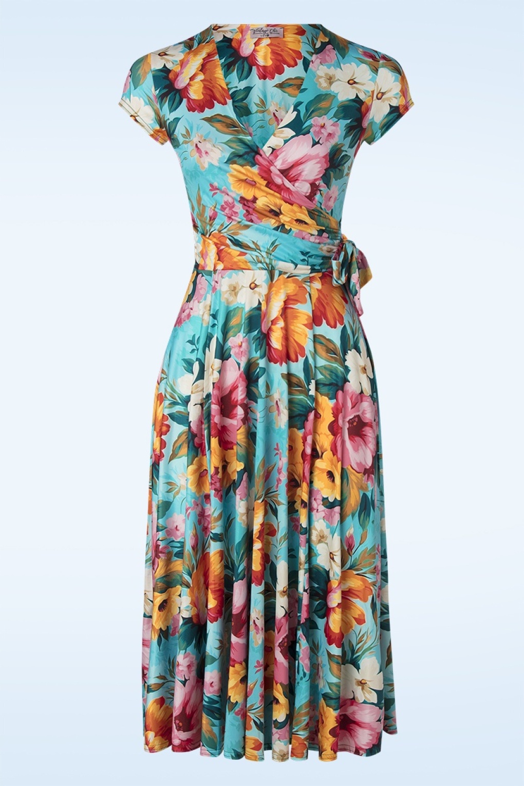 Topvintage exclusive ~ Layla Floral overslag swing jurk in turquoise en multi