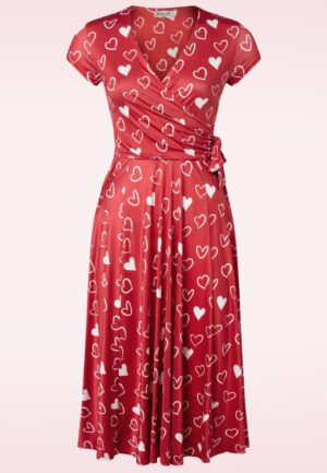 Topvintage exclusive ~ Layla Hearts overslag swing jurk in rood en wit
