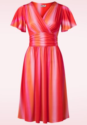 Topvintage exclusive ~ Sadie Faded Stripes swing jurk in roze