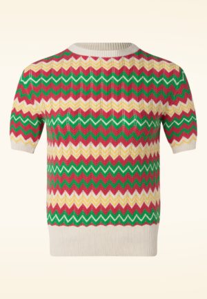 Chevron gebreide top in beige  en multi