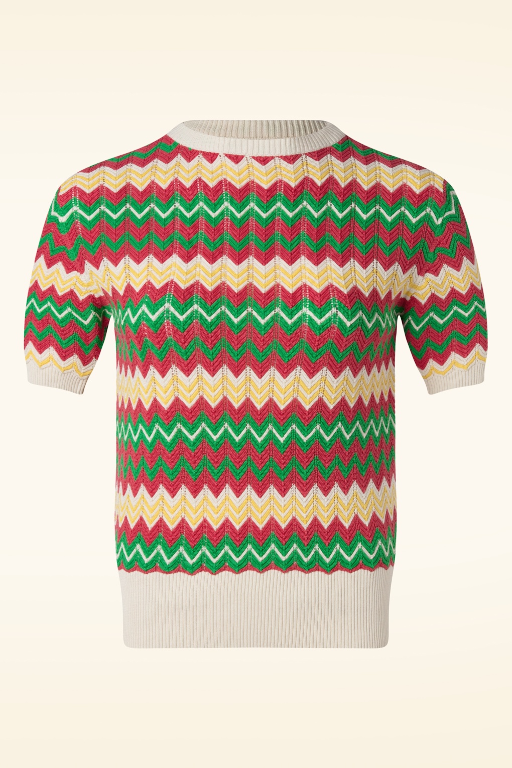 Chevron gebreide top in beige en multi