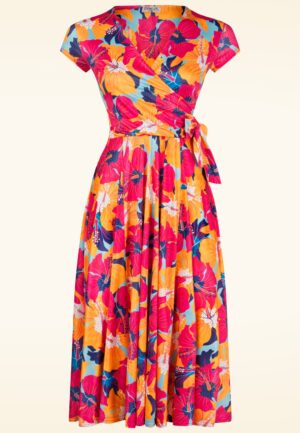 Topvintage exclusive ~ Layla Floral overslag jurk in oranje en multi