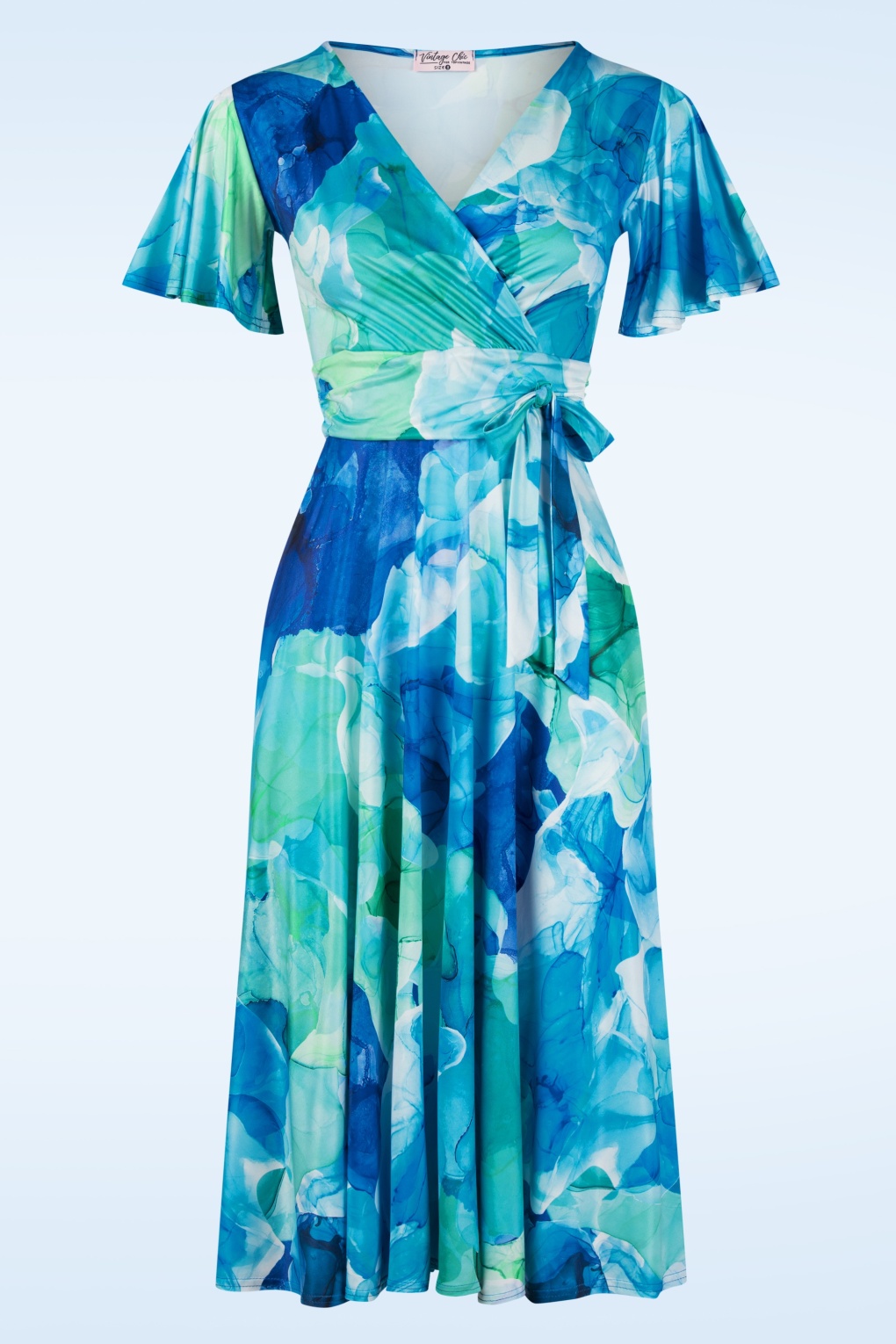 Topvintage exclusive ~ Irene aquarel overslag swing jurk in blauw