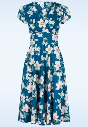 Topvintage exclusive ~ Miley Flower swing jurk in blauw