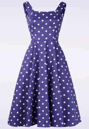 Topvintage exclusive ~ Sara polka dot swing jurk in nachtschade paars