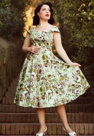 Emilia bloemen swing jurk in groen