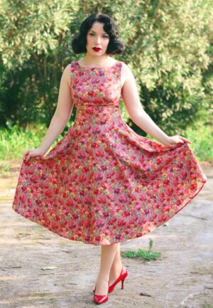Ania bloemen swing jurk in mauve rood