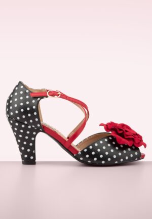 Kelly Lee Pin-Up Polka peeptoe pumps in zwart en rood