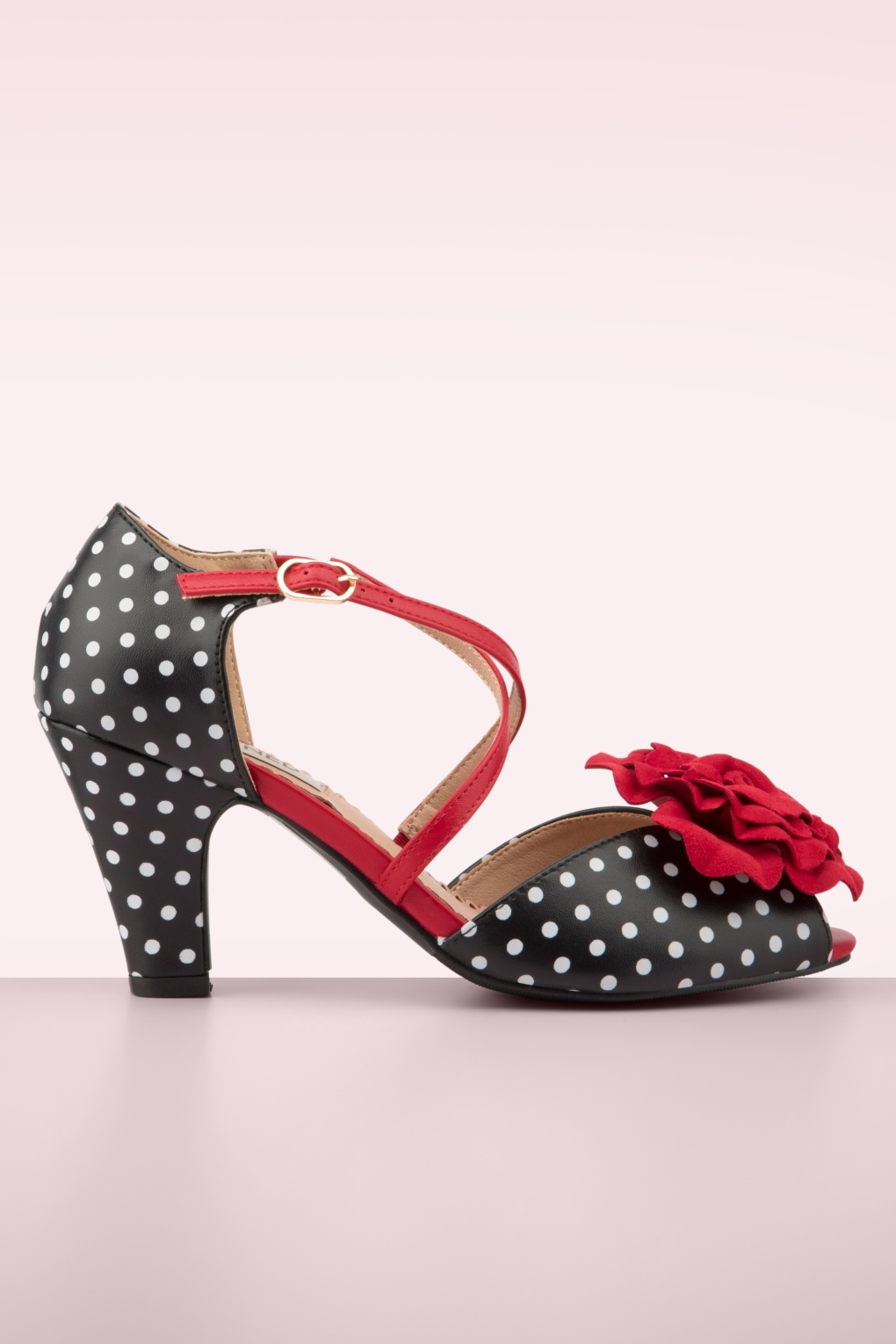 Kelly Lee Pin-Up Polka peeptoe pumps in zwart en rood
