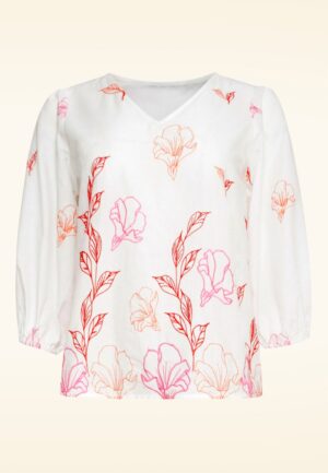 Heather blouse met geborduurde details in wit en multi