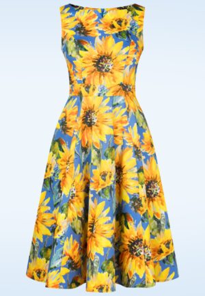 Johanna bloemen swing jurk in korenbloem blauw en geel