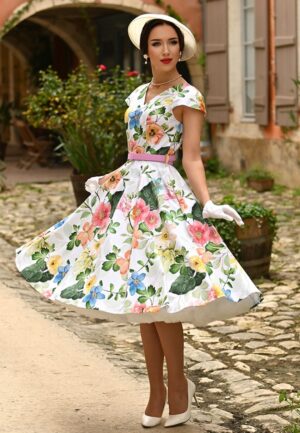 Lottie bloemen swing jurk in wit en multi