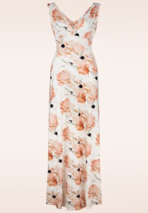 Topvintage exclusive ~ Deveny Crane Birds maxi jurk in gebroken wit