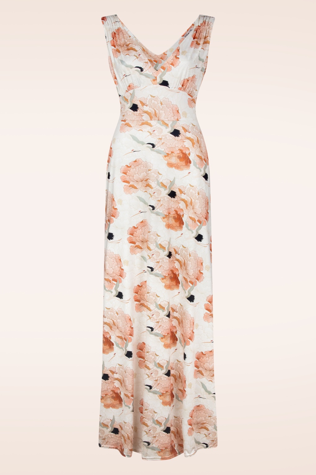 Topvintage exclusive ~ Deveny Crane Birds maxi jurk in gebroken wit