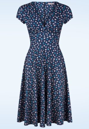 Topvintage exclusive ~ Miley Ditsy swing jurk in navy