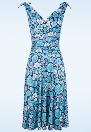 Topvintage exclusive ~ Grecian Floral swing jurk in blauw