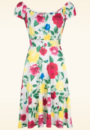Topvintage exclusive ~ Scarlet Floral swing jurk in wit en multi