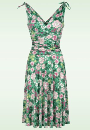 Topvintage exclusive ~ Grecian Floral jurk in groen en multi