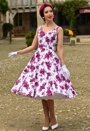 Frenchy Floral swing jurk in wit en roze