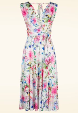 Topvintage exclusive ~ Jane Floral Butterfly swing jurk in wit en multi