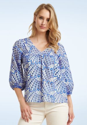 Marley blouse met geborduurde details in wit en kobalt blauw