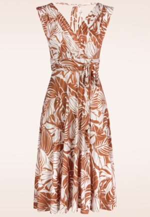 Topvintage exclusive ~ Jane Tropical swing jurk in wit en warm karamel