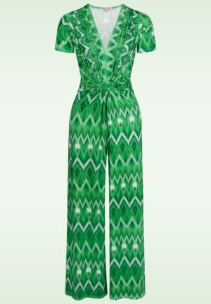 Topvintage exclusive ~ Livia Aztec Print jumpsuit in groen