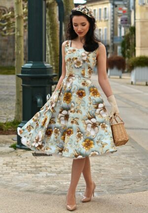 Mavis 3D Floral swing jurk in blauw