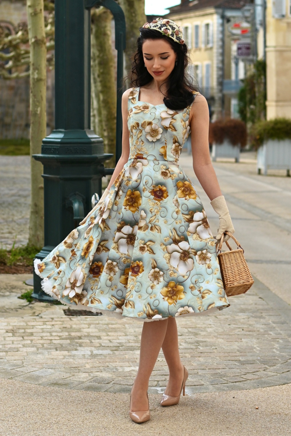 Mavis 3D Floral swing jurk in blauw