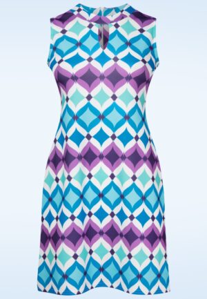 Topvintage exclusive ~ Sammi Retro A-lijn jurk in paars en blauw