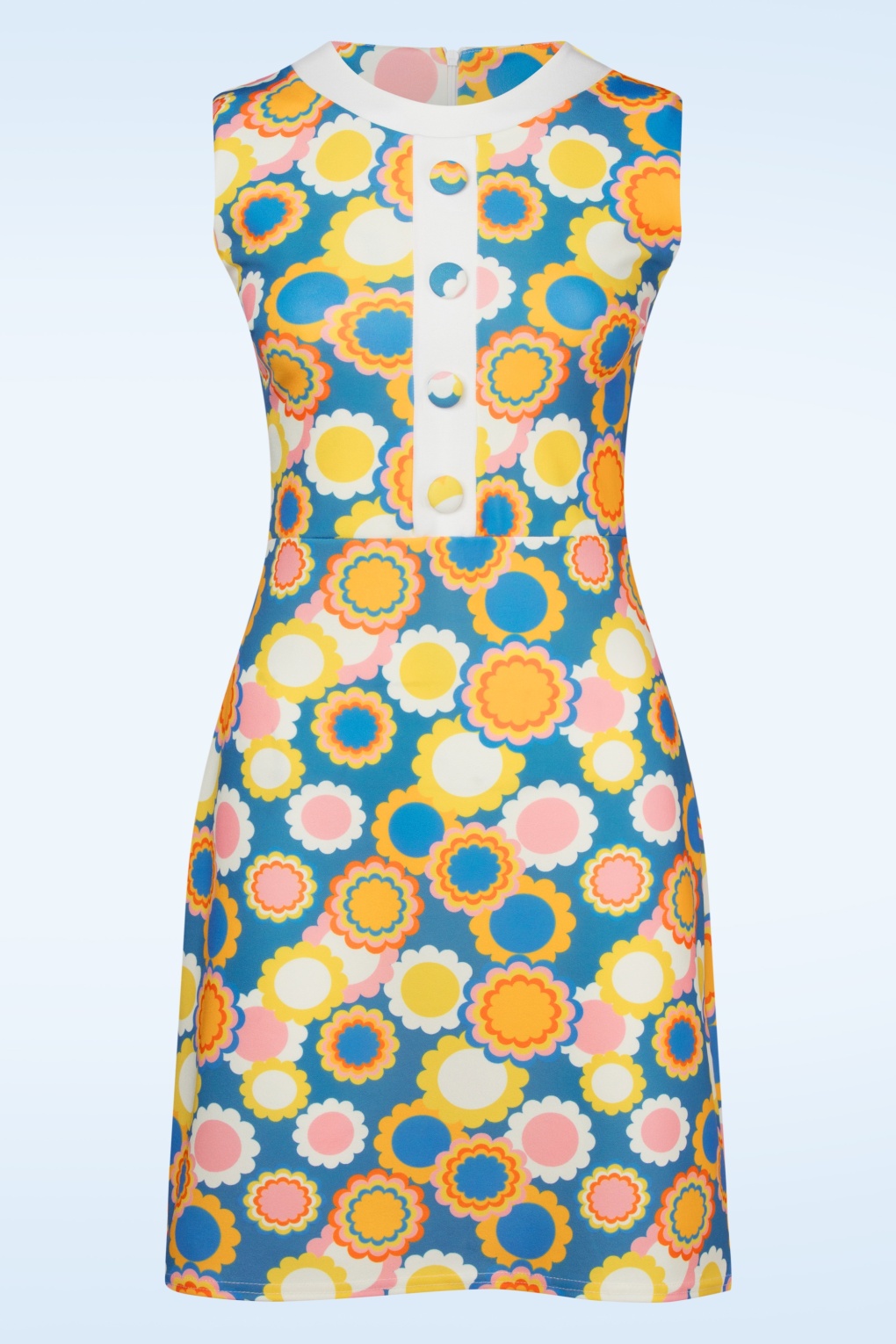 Topvintage exclusive ~ Daisy Flower jurk in blauw en multi