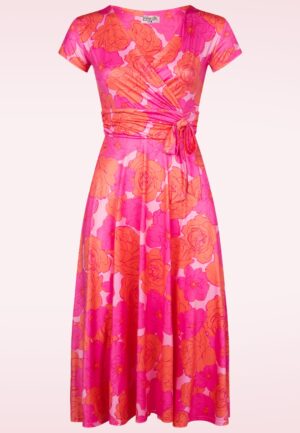 Topvintage exclusive ~ Andi Floral swing jurk in roze en oranje