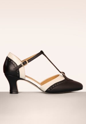 Luxe Parisienne T-Strap pumps in zwart en crème