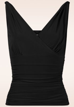 Topvintage exclusive ~ Emma mouwloze slinky top in zwart