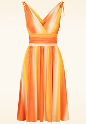 Topvintage exclusive ~ Georgia Faded Stripes swing jurk in oranje en geel