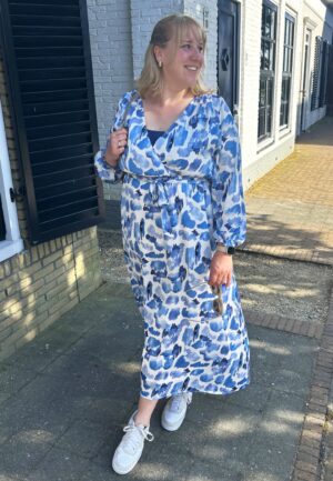Suzie maxi jurk in wit en blauw