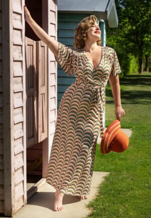 Topvintage exclusive ~ Tammy retro maxi jurk in bruin en multi
