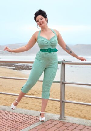 Sabrina-Gia Checkered playsuit in groen en wit