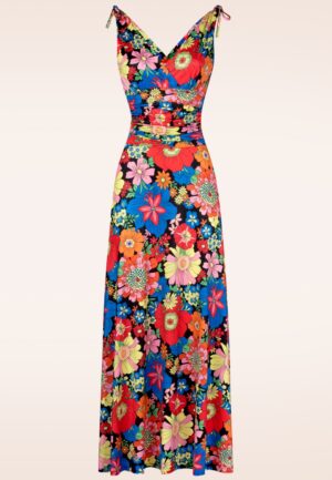 Topvintage exclusive ~ Grecian Floral maxi jurk in zwart en multi