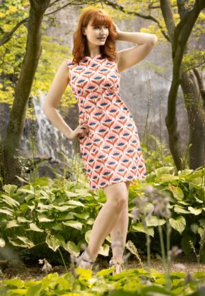 Topvintage exclusive ~ Betty Floral jurk in wit en perzik