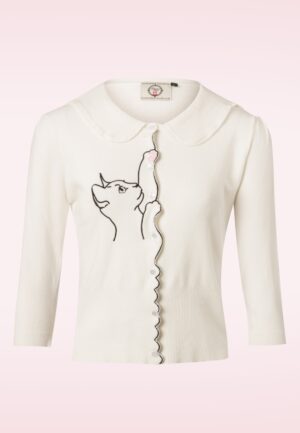 Cat Scallop Collar cardigan in gebroken wit