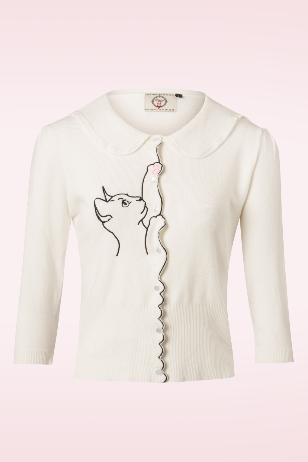 Cat Scallop Collar cardigan in gebroken wit